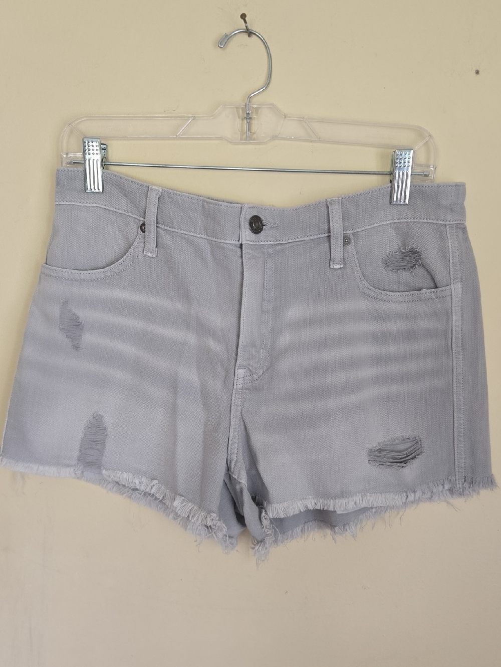aerie Light Gray Distressed High-Rise Jean Shorts